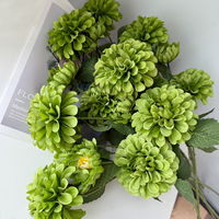 Fleur artificielle réaliste en soie Dahlia à 3 têtes de haute qualité, arrangement floral de chrysanthèmes rouges faits à la main, vente en gros