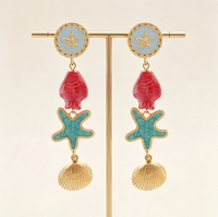 Boucles d'oreilles pendantes en alliage de zinc, thème océan, étoile de mer et coquillage, bijoux de plage d'été pour femme, cadeau
