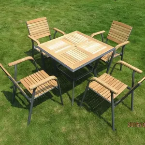 Conjunto de mesa e cadeira para áreas externas, conjunto para jardim ao ar livre, mesa, restaurante, madeira, rattan, jantar