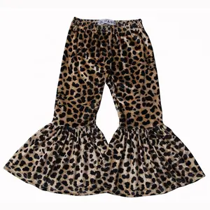 Pantalones acampanados de terciopelo y leopardo para niñas, mallas largas con volantes