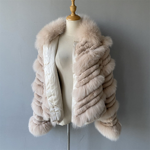 Nuovo Cappotto di Lusso Reversibile in Vera <span class=keywords><strong>Pelliccia</strong></span> di Volpe e Coniglio per <span class=keywords><strong>Donna</strong></span> - Product Image 6