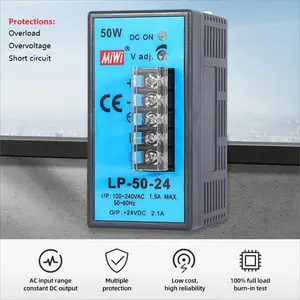 MiWi LP-50-12 Indicación LED fuente de alimentación AC a DC 220V AC a 12V DC 4.2A Fuente de alimentación conmutada 50W