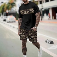 Conjunto de Camiseta y Pantalones Cortos de Poliéster con Estampado Digital 3D de Camuflaje para Hombre, Estilo Urbano de Verano