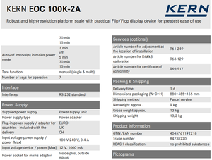 Báscula Electrónica Digital de Alta Precisión Veidt para Kern EOC 100K-2A 120Kg 102g - Product Image 1