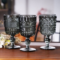 Geribbelde loodvrije wijnglazen met reliëfdiamantdesign, 310ml, vaatwasserbestendig, zwart, voor bruiloften en feesten