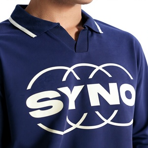 เสื้อเชิ้ตแขนสั้นสีกรมท่าสำหรับผู้ชาย SYNC พิมพ์ลายโลโก้ด้านหน้า ผ้าฝ้ายทอเนื้อนุ่ม ระบายอากาศได้ดี กันยับ บริการ OEM ทรงปกติ - Product Image 4