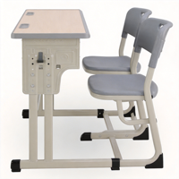 Ensemble bureau et chaise double pour étudiant en bois massif, bureau long avec tiroirs de rangement intégrés, chaise intégrée, pour usage scolaire et en parc