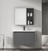 Meuble-lavabo de style moderne avec vasque en céramique, armoire de salle de bain en PVC avec miroir, facile à nettoyer