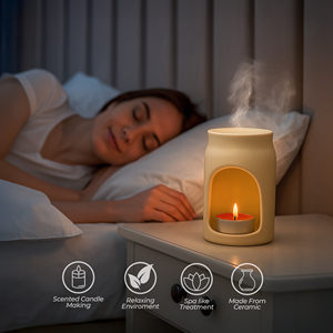 Premium Rose Ceramic Aroma Burner <b>Gift</b> <b>Set</b> with 10ml Fragrance Oil and Tealight <b>Candles</b> Elegant Home Scent Collection - Product Image 2