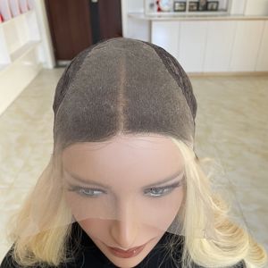 Perruque en cheveux humains vierges blonds européens en gros, sans colle, mèches, double trame, cuticules alignées, perruque en dentelle HD brute pour femmes - Product Image 6