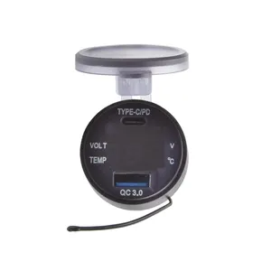 Voltmètre LED 48W Chargeur de voiture avec interrupteur marche-arrêt 12V 24V Type C PD & QC 3.0 Prise électrique USB avec 2 prises de courant