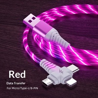 Câble de données lumineux 3-en-1 à charge rapide avec LED – Interface USB-A/Micro USB/Type-C en PVC, compatible avec tous les appareils