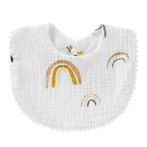 Custom 10 Muslin Antibacterial New Fashion High Quality Coloful Boho Baby Needs Lace Bib Baby Vintage Bibs Cotton