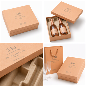 Scatola Personalizzata per Vino con Coperchio Rigido e Base per 2 Bottiglie, Vassoio in Polpa Modellata Ecologica Color Albicocca Caldo, Confezione per Vino <span class=keywords><strong>Frizzante</strong></span> - Product Image 2