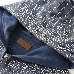 Unisex Solid Pattern Galaxy <strong>Rhinestone</strong> Hoodie Sparkling Starry Night Zip-Up Tops Enzyme Wash Technique Collar Winter Essentials - Product Image 4