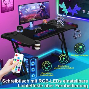 <span class=keywords><strong>Scrivania</strong></span> da Gaming LED 140 X <span class=keywords><strong>60</strong></span> <span class=keywords><strong>cm</strong></span>, Tavolo Ergonomico per Gamer, Postazione Computer con Portabicchiere e Gancio per Cuffie, Nero - Product Image 5