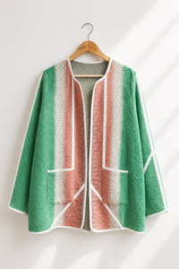 Vintage Cotton <b>Kantha</b> Reversible <b>Jacket</b> 4-5 layer <b>kantha</b> Fabric Patch work detailing Front open Front Patch Pocket Full sleeves - Product Image 5