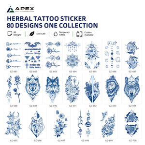 Tatouages temporaires à base de jus de plantes, 80 pièces, 110x180mm, finition mate, bleu marine, OEM Mix - Product Image 5