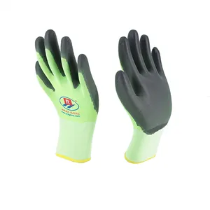 Goede Kwaliteit 13G Groen Polyester Zwart Afwerking Gecoat Esd Werk Pu Coating Veiligheid Pu Werkhandschoenen