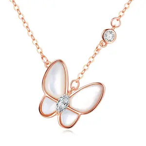 Factory Delicate Customize jewelry Elegant fashion design 925 Sterling Silver White Fritillaria Butterfly Necklace For Woman