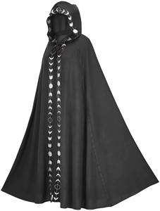 Capa con capucha unisex con estampado de fases lunares, abrigo largo medieval renacentista - Product Image 5