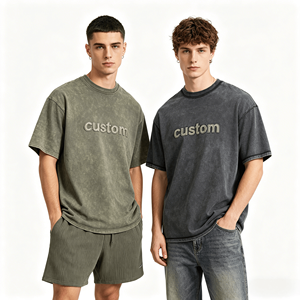 Camisetas Personalizadas de Estilo Urbano Vintage, Lavadas con Efecto Desgastado, Corte Holgado, Hombros Caídos, Algodón, Estampado Gráfico DTG - Product Image 1
