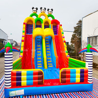 Grand toboggan gonflable commercial extérieur en PVC à double piste, château gonflable, aire de jeux pour enfants, toboggan gonflable géant à sec