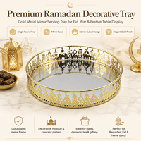 Plateau de service rond doré en gros pour le Ramadan, plateau islamique pour l'Aïd, pour dattes, desserts, décoration de table à thé