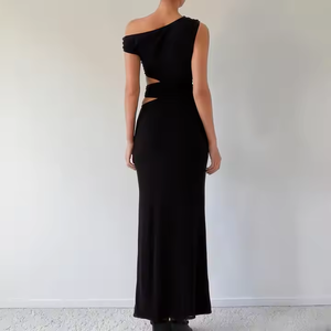 Custom High Quality Ladies <strong>Off</strong>-the-<strong>Shoulder</strong> Neckline <strong>Dress</strong> Elegant Black Hollow - Product Image 3