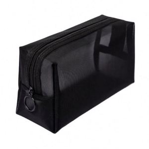 Sac de maquillage en maille carrée à fermeture éclair, décontracté et tendance, sac de voyage portable avec poignée, vente en gros - Product Image 1