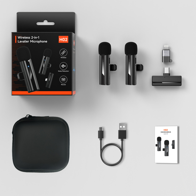 Tokqi H02 Wireless Condenser Microphone-Portable Mini Omnidirectional Noise Cancelling with Type-C & 3.5mm for iPhone & Android
