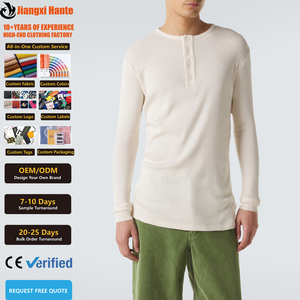 <span class=keywords><strong>T</strong></span>-<span class=keywords><strong>shirt</strong></span> Henley à manches longues en coton côtelé 100% avec broderie personnalisée du logo, coupe ajustée pour homme, avec poignets côtelés, sous-vêtement professionnel - Product Image 1