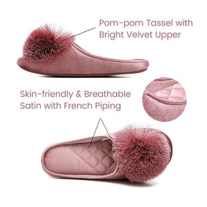 Kadın taşınabilir kapalı yatak odası terlikleri ile kabarık Pom-pom seksi yumuşak ev ayakkabıları ile TPR taban bale tarzı terlik - Product Image 6