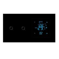 UBARO Sakelar Sentuh dan Termostat Pintar WiFi 157x86mm Kontrol Suara Aplikasi Tuya Layar Sentuh Sakelar Lampu 2 Gang AC110-240V