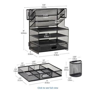 Metal Mesh Desk <b>Organizer</b> 6 Compartments 1 Drawer 2 Pen Cups Office Desktop <b>File</b> <b>Organizer</b> - Product Image 4