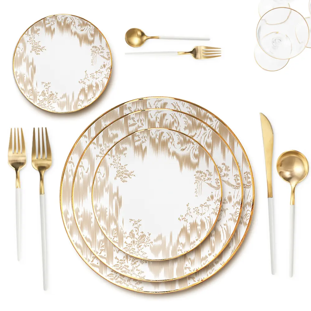 2022 Hot Selling Custom Personality Dinnerware Fine Bone China Ceramic Dinner Dishes Gold Rim Porcelain Wedding Plates