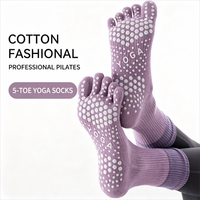 Chaussettes antidérapantes à cinq doigts pour yoga et Pilates pour femmes, en coton et élasthanne, longues, motif cœur, pour Pilates, ballet, barre et danse