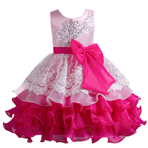 Robe de demoiselle d'honneur pour filles, robe tutu rose en dentelle avec nœud, pour fête de mariage, anniversaire, spectacle - Product Image 5