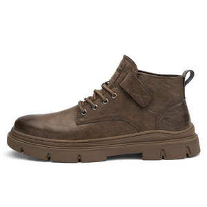 Bottes Martin pour hommes en cuir véritable, bout rond, semelle en caoutchouc antidérapante, automne, décontractées, pour le travail - Product Image 5
