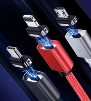 Cordon tressé en nylon à charge rapide 3 en 1, câble d'alimentation USB avec connecteur magnétique interchangeable pour téléphone électronique et ordinateur portable