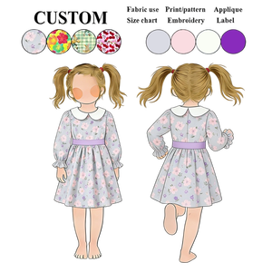 Wholesale Floral Print Girls <strong>Peter</strong> Pan Collar Dress Bubble Long Sleeve Belted Outfit for Outdoor Daily Holiday Factory Supply - Product Image 1