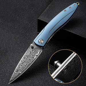Cuchillo Plegable de Bolsillo de Acero de Damasco de Alta Calidad con Mango de Titanio, Cuchillo Utilitario para Exteriores, Cuchillo de Supervivencia para Uso Diario - Product Image 4