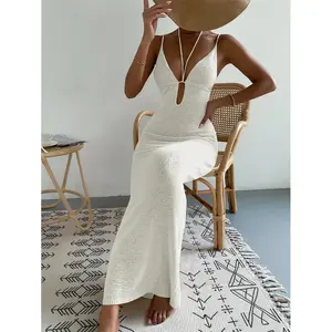 Sexy Backless V Neck Sling Jumpsuit Summer Hollow Out Crochet Coverup Casual Beach Dress