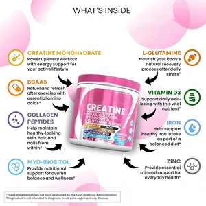 Poudre de créatine pour femmes, livraison directe d'usine OEM, nutrition sportive, contenant du collagène, de la biotine, de l'<span class=keywords><strong>acide</strong></span> hyaluronique et de l'<span class=keywords><strong>acide</strong></span> folique - Product Image 3