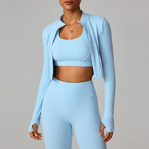 Conjunto de yoga transpirable de 3 piezas para mujer, talla grande, cintura alta, ropa de gimnasio, sujetador deportivo de manga larga, que absorbe el sudor y realza los glúteos, para fitness - Product Image 1