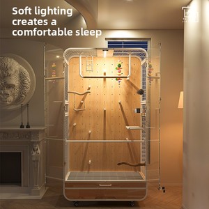 Moderne Vogeldecoratie Vogelkooi Luxe Elegant Hout & Glas Frame Stabiele Basis Slijtvast Ecologisch Veilig Grote Vogel - Product Image 4