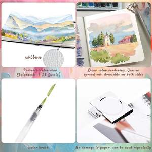 Mini ensemble de voyage <span class=keywords><strong>aquarelle</strong></span> avec <span class=keywords><strong>palette</strong></span> de pinceaux de boîte de peinture en bois Kit non toxique de 15 couleurs pour les artistes débutants - Product Image 5