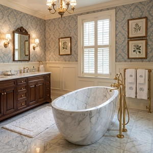 Luxury Custom-made Modern Oval Bathtubs Exclusive Arabescato Corchia Marble Freestanding Soaking Bathroom Vila Hotel - Product Image 6