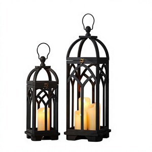 Lanterne à bougie en métal durable pour Halloween avec un nouveau design de couleur noire pour la décoration de la maison, lanternes suspendues et au sol - Product Image 1