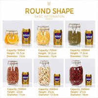 Bocaux en verre transparent de qualité alimentaire 500ml 750ml 1500ml pour cuisine, bocaux de conservation hermétiques vides pour biscuits, confiture, miel, bocaux Mason en verre à couvercle à clip